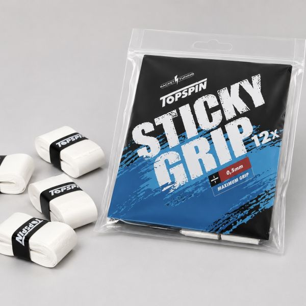 Topspin Sticky Tennis Overgrips - 0.50mm x 12 TOSGO12WH